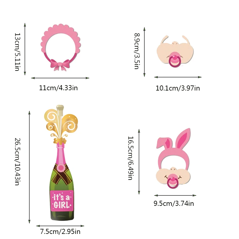 19pcs Pink Lovely It's a Girl Photobooth Props for Baby Shower Accessories Newborn Girl Gift Party Favor Supplies