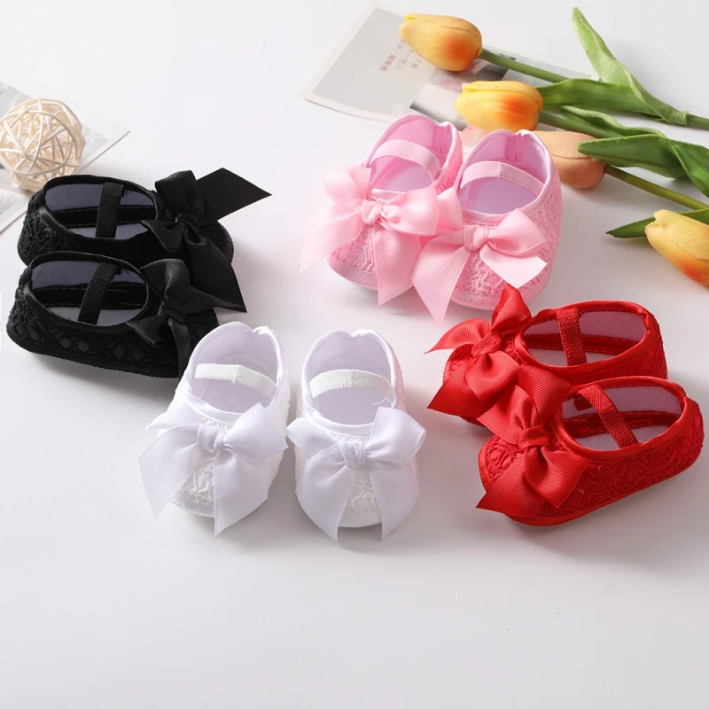 Infant Baby Girl Satin Bowknot Princess Shoes + Headband Set Soft Sole Shoes Lovely Princess Lace Non Slip Walker 0-18M 5