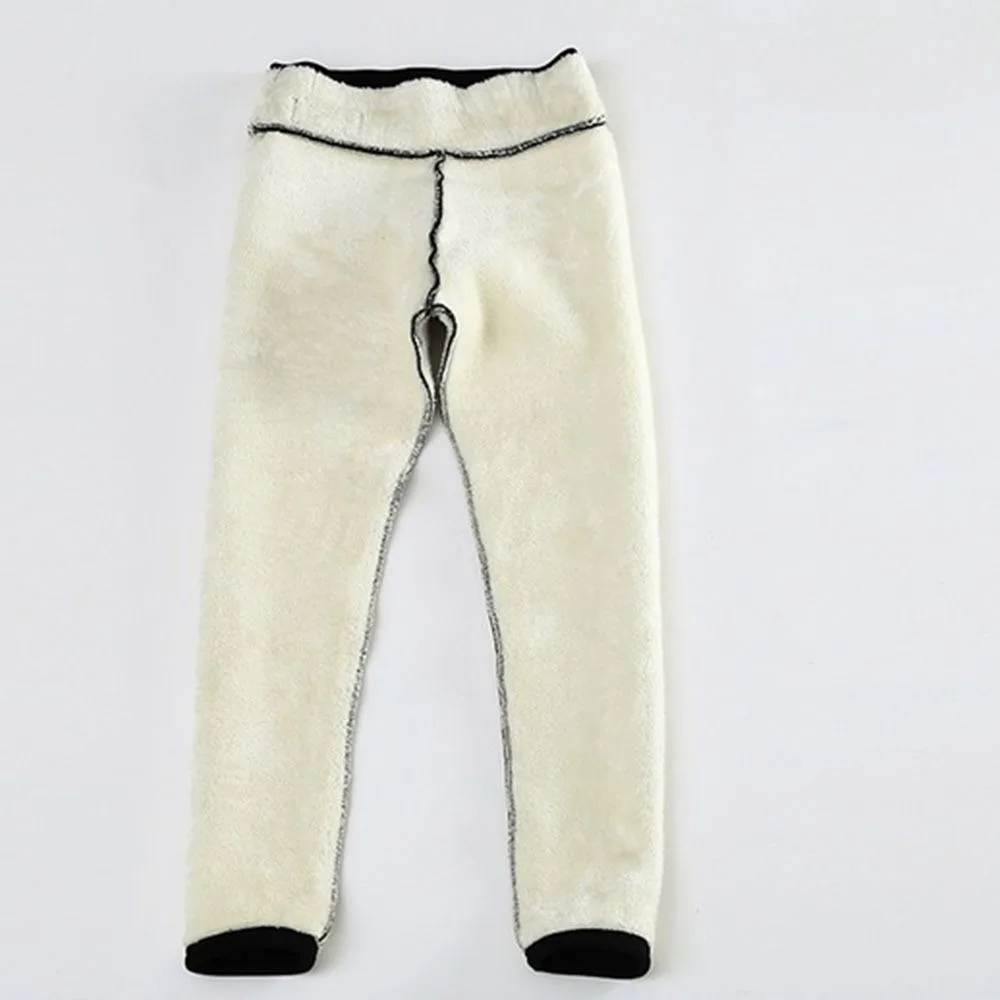 Black Grey Thick Fleece Lined Leggings Soft High Waisted Winter Leggings With Leather Patch Flexible Thermal Leggings Women Girl