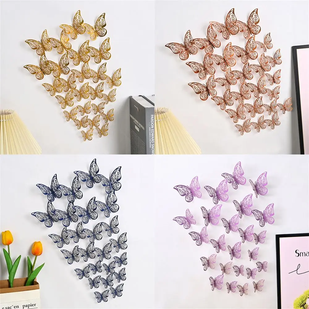 12Pcs/pack 3D Butterfly Decals Stickers Hollow Butterflies Wall Decals Art Decor Wedding Party Home Decor butterfly wall decor