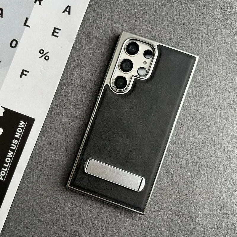 Ultra Business Plating Leather Case with Kick-Stand & Fold Stand Holder