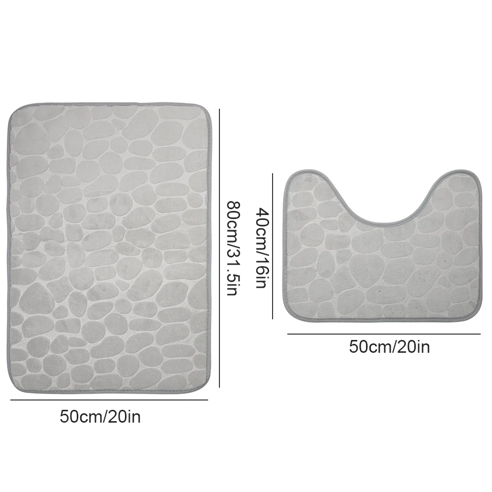 Bathroom Mat Set, Pebble Embossed Decorative Bathtub Mat, Comfortable Quick Dry U-Shaped Toilet Mat, Quick-Dry Non-Slip Mat
