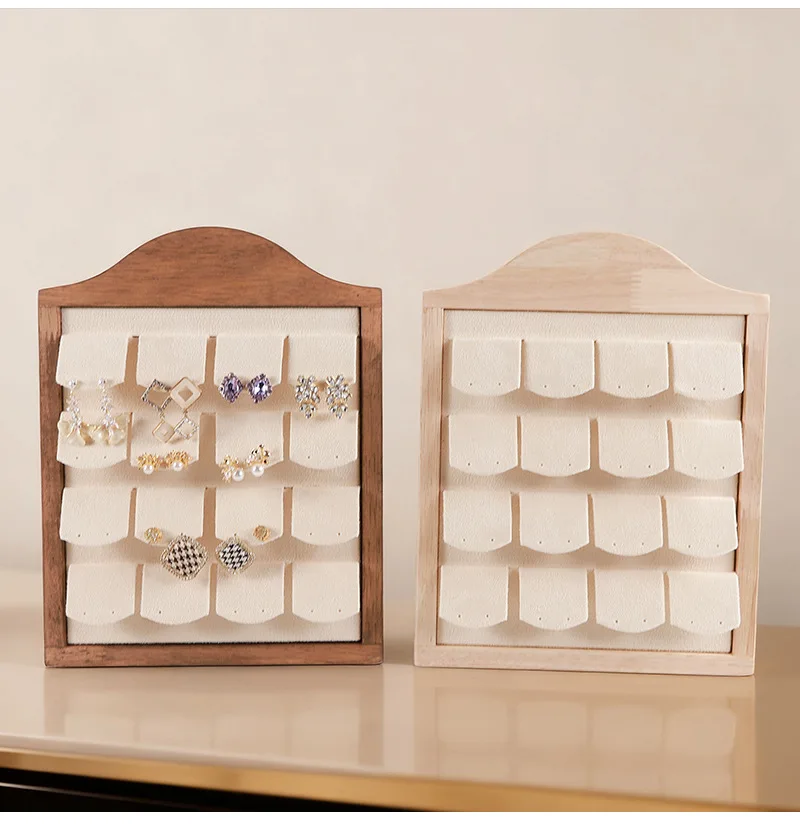 Beige Walnut-Style Vertical Jewelry Display Stand Earrings riing Display Tray Stud Earrings Holder Jewelry showcase Rack