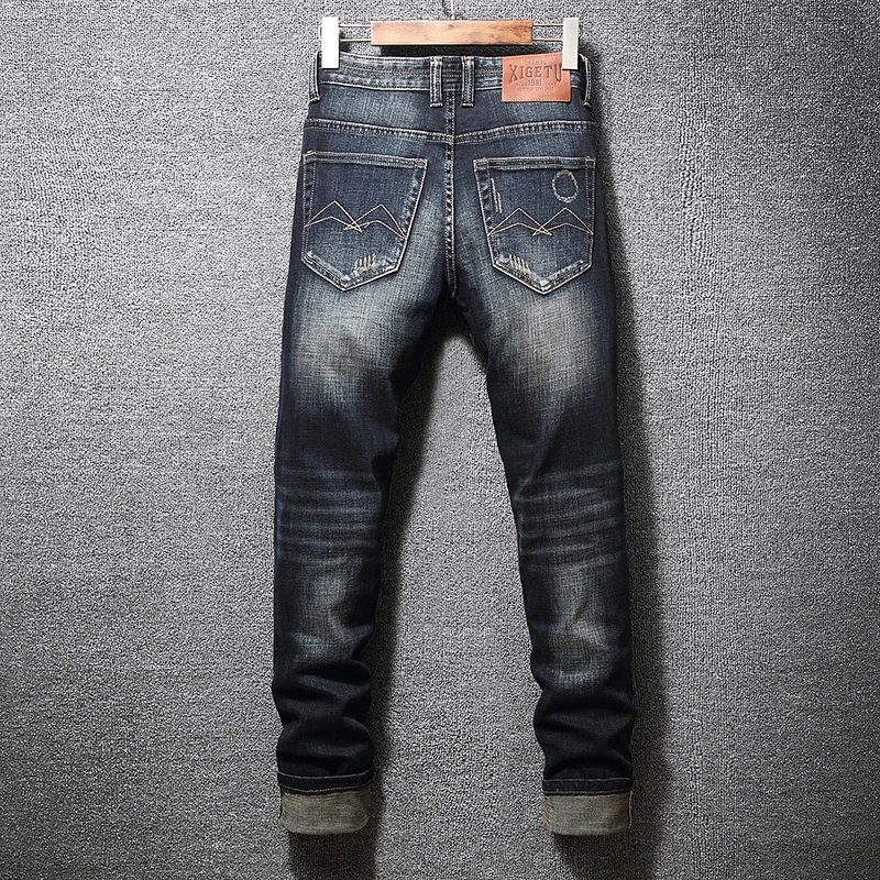 Newly Designer Fashion Men Jeans Retro Black Blue Elastic Slim Fit Ripped Jeans Men Trousers Vintage Casual Denim Pants Hombre