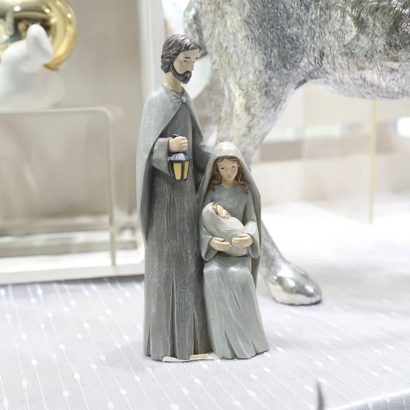 Christian Statue Holy Family Statue Mary Joseph Figures Jesus Figurine Craft Collection Resin Nativity Scene for Home Shelf Decoration