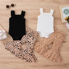 

Baby Girl Clothing Sets Summer New Solid Sling Romper + Floral Boot Cut Pants Suit for Newborns Cotton Sleeveless Kids Clothes