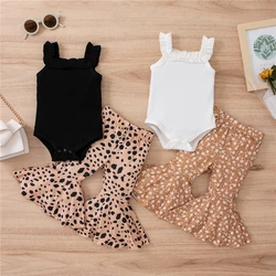 Ensemble de vêtements d'été pour bébés filles, barboteuse à écharpe solide + pantalon à coupe florale, costume pour nouveau nés, vêtements en coton sans manches pour enfants, nouvelle collection 