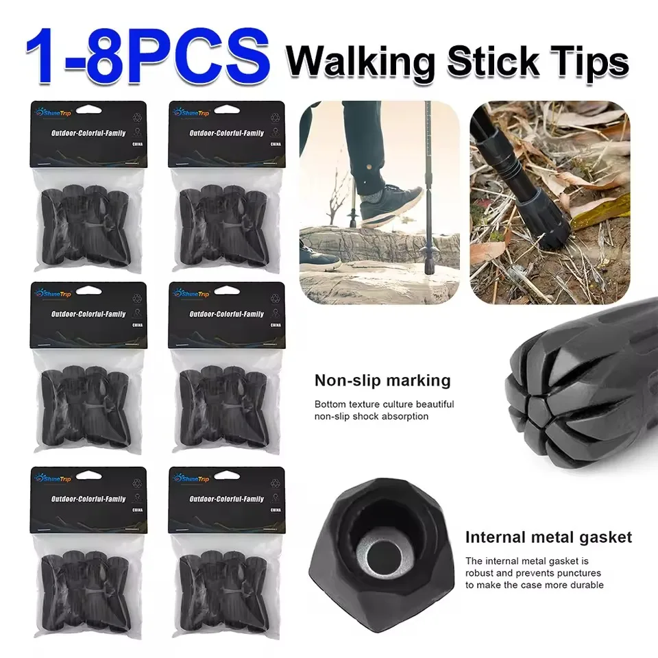 8Pcs Walking Stick Tips Rubber Trekking Poles Tips Anti-Slip Alpenstock Protector Cap for Trekking Poles