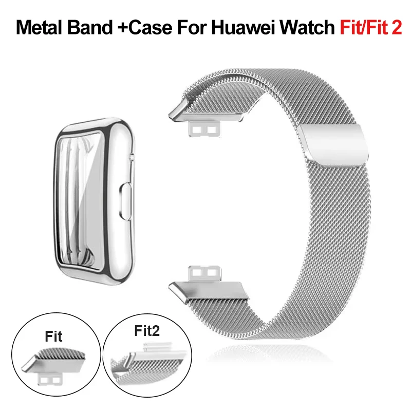 Enhanced Metal Band with Case and Screen Protector for Smartwatch - Milanese Magnetic Loop Watchband