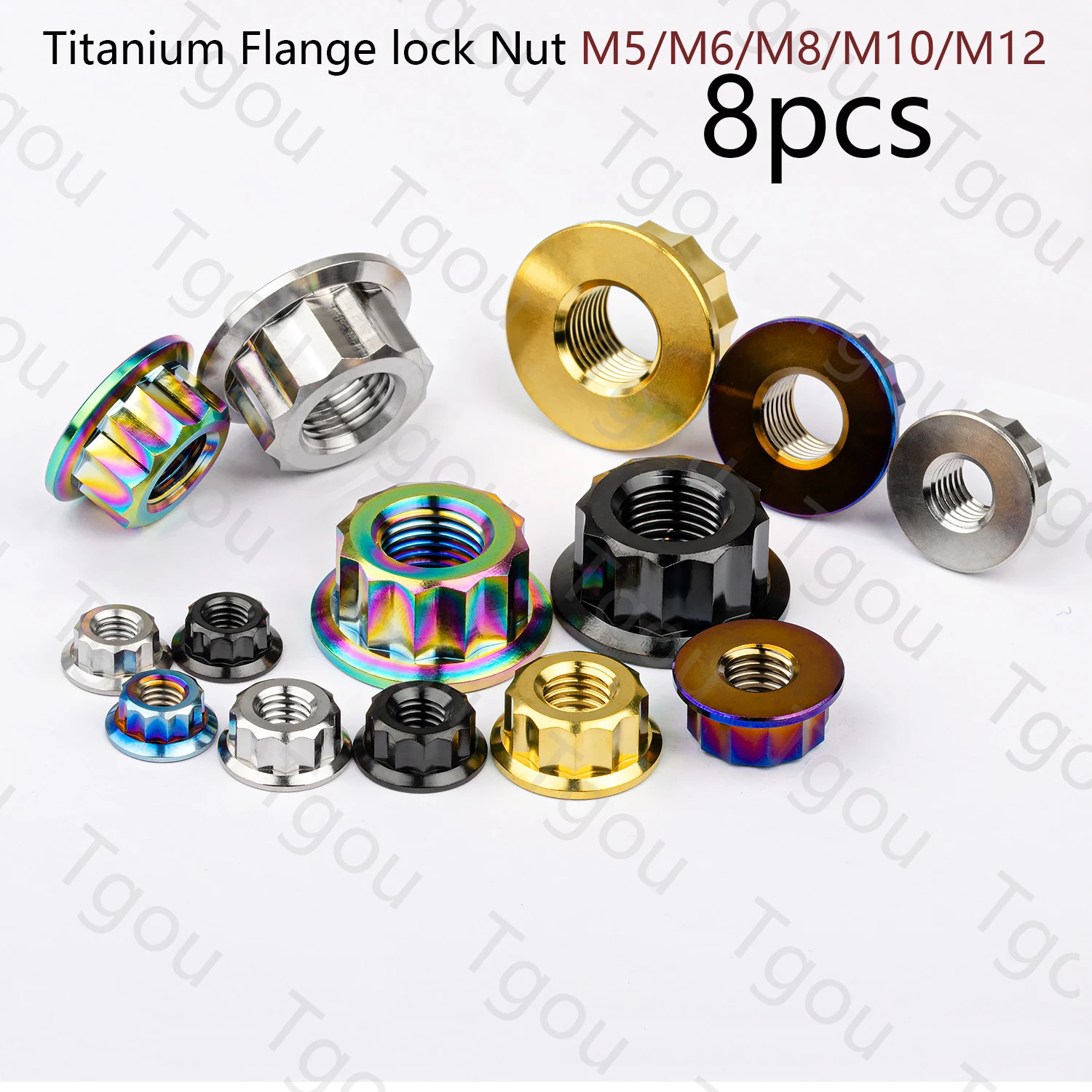 Tgou-titânio Hex Flange Nuts para Motocicleta Retrofit 12 Pontos m5 m6 m8 M10 M12 Pcs