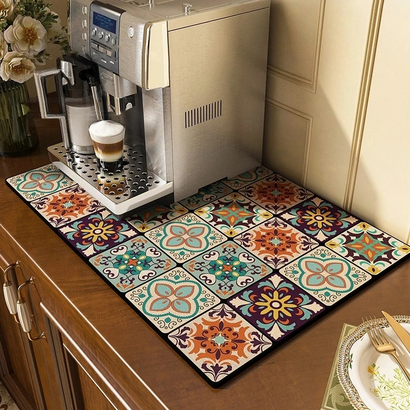 Kitchen Drying Mat Absorbent Drainage Mat Kitchen Rug Coffee Bar Cups Bottles Placemats Tableware Mats dish drying mat
