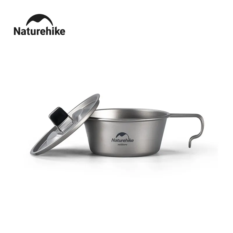 

Naturehike Picnic Titanium Cup Bowl Pure Titanium Ultralight Thermal Insulation Hanging Handle Outdoor Tableware With Cover Bowl