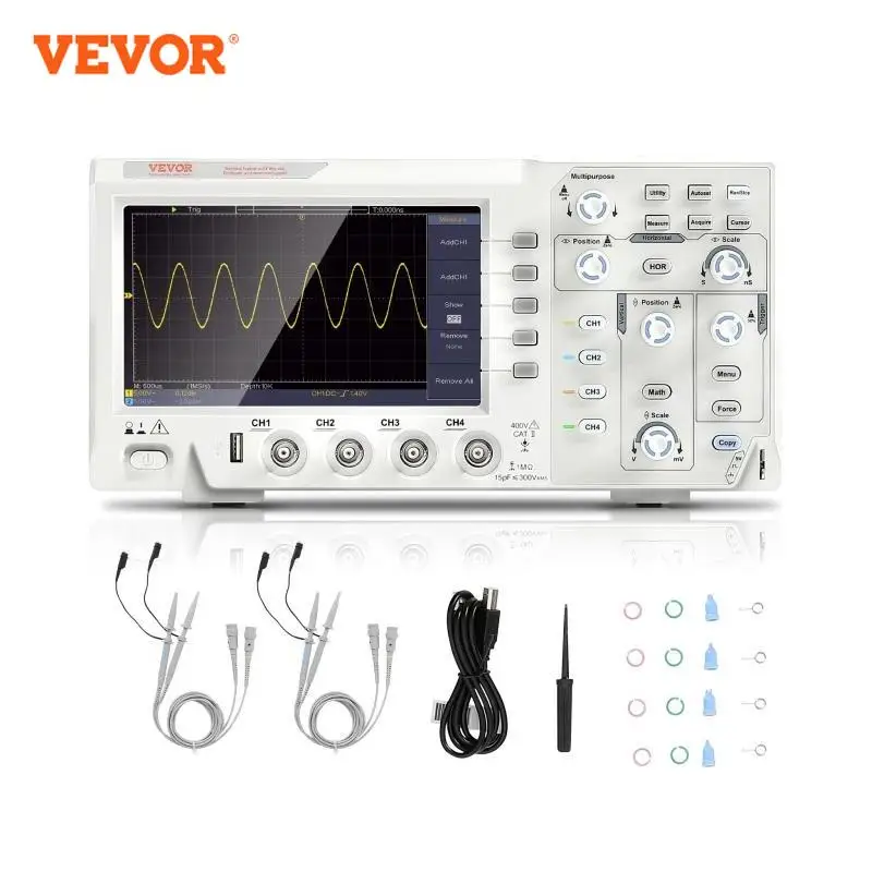 VEVOR 2/4 Channels Desktop Digital Oscilloscope 1GS/S 100MHZ 30 Automatic Measurement Functions For Electronic Circuit Testing digital oscilloscope oscilloscope probe color screen oscilloscope oscilloscope probe kit