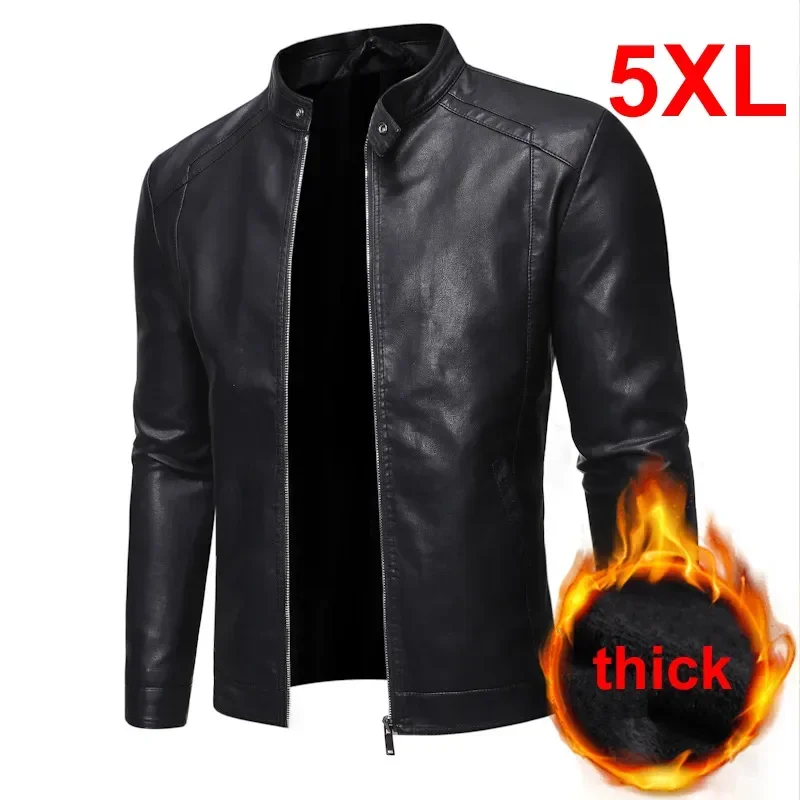 

Mens PU Leather Jacket Motorcycle Biker Men's Jackets 2021 Autumn Winter Warm Black Outdoor Outwear Coats