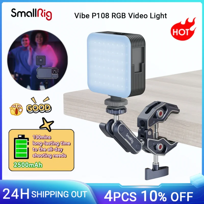 Smallrig P108 Rgb Video Light 2500Mah Ricaricabile On-Camera Video Light Panel 2700K - 6500K W 3 Scarpe Fredde Per Fotocamera Canon 4055