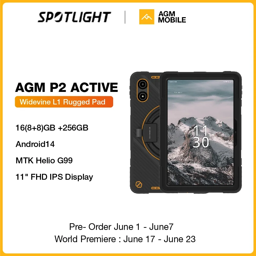 

World Premiere Rugged Tablet AGM Pad P2 Active 11inch FHD Display 8GB 256GB MTK G99 Dual SIM 50MP Camera Widevine L1 Android14