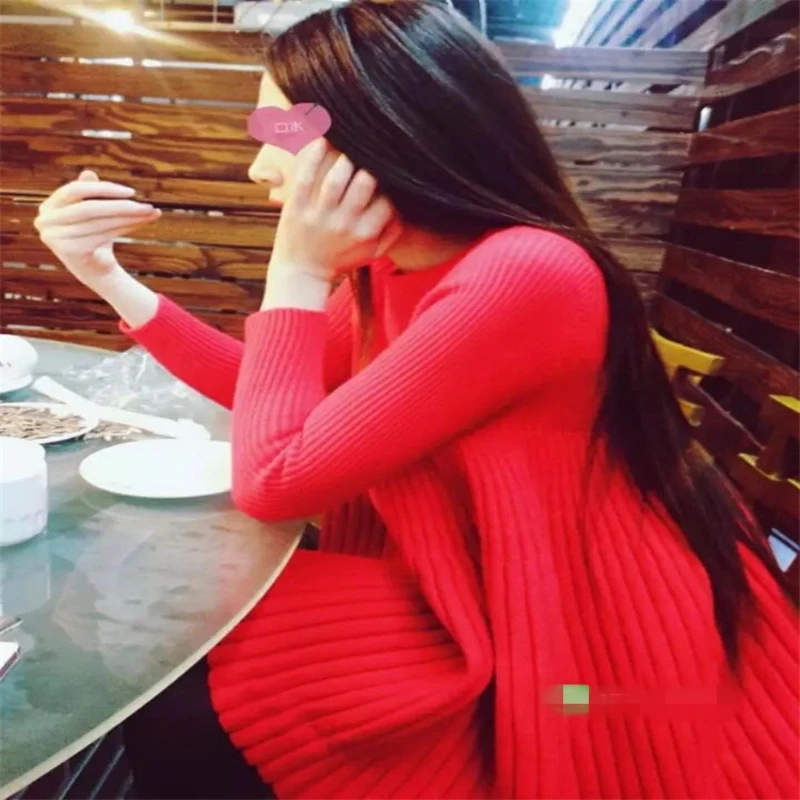 Autumn and Winter New Medium and Long Women's Long-sleeved Knitted Dress Casual Pullover Pleated Fluffy A-word Sweater Dress