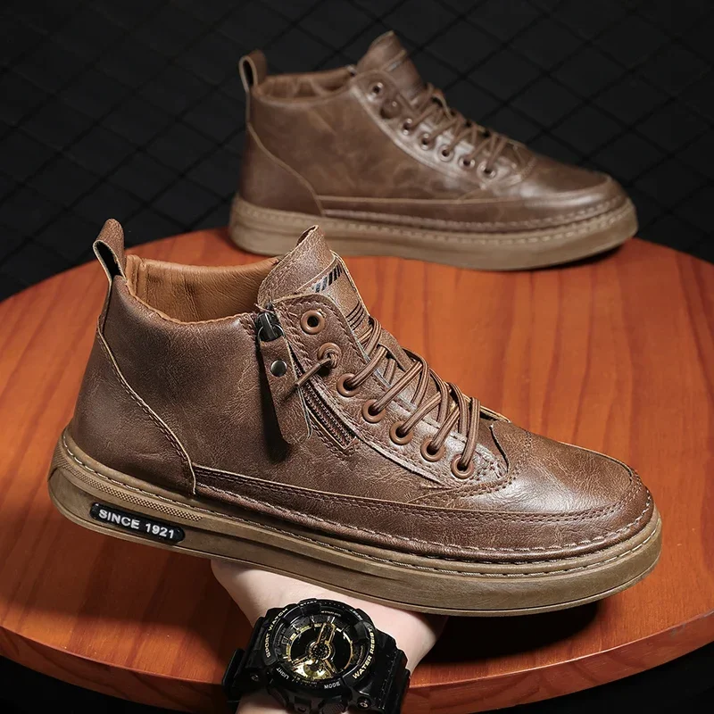 Fashion Cotton Shoes Fashion Ankle Boots Business Casual Outdoor Shoes Male Sneakers New Men Boots Winter High Top Leather