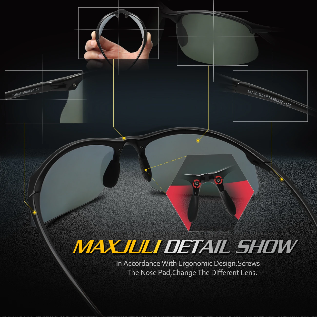 Juli polarisierte Sports onnen brille für Männer Frauen tr90 unzerbrechlicher Rahmen zum Laufen Angeln Baseball Fahren mj8002 – Detail 2
