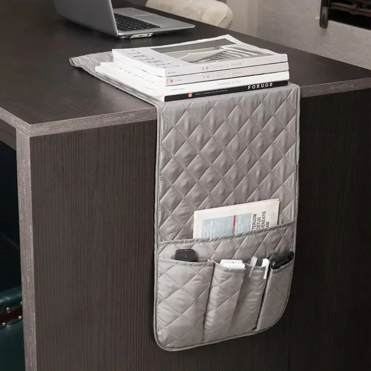 Sofa Armrest Organizer with 5 Pockets and Cup Holder Tray Couch Armchair Hanging Bag TV Remote Control Cellphone