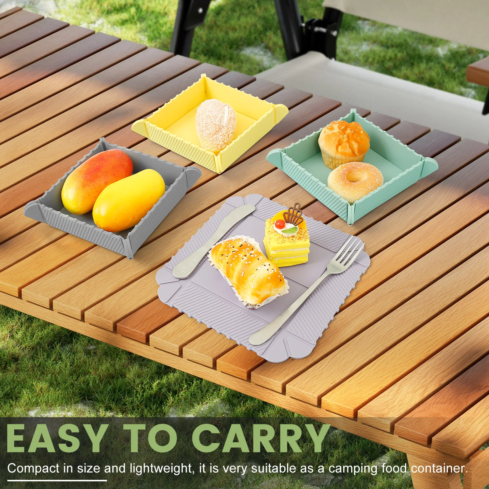 4PCS Silicone Camping Plates Portable Sturdy Dinner Plates Folding Silicone Easy to Clean Camping and Bowls Kit