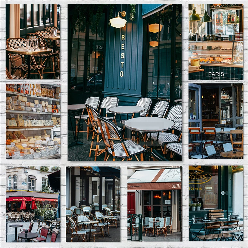 Fotografia Francese Caf Corner Shop Paris Street Europe Travel Hd Poster Stampe Su Tela Pittura Wall Art Immagini Home Room Decor