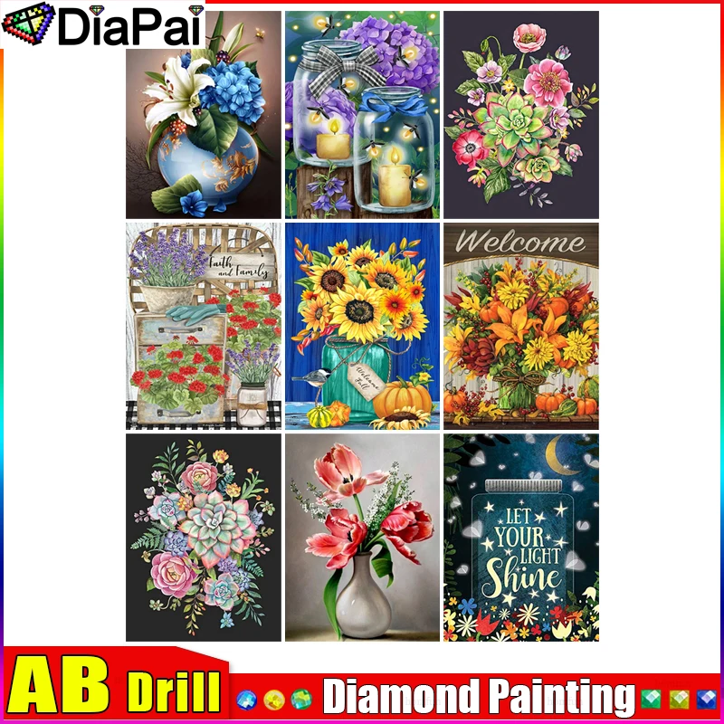 

DIAPAI AB 5D DIY Diamond Painting "Flowers Vases Fireflies Scenery" Full Drill Resin Diamond Embroidery Cross Stitch Home Decor