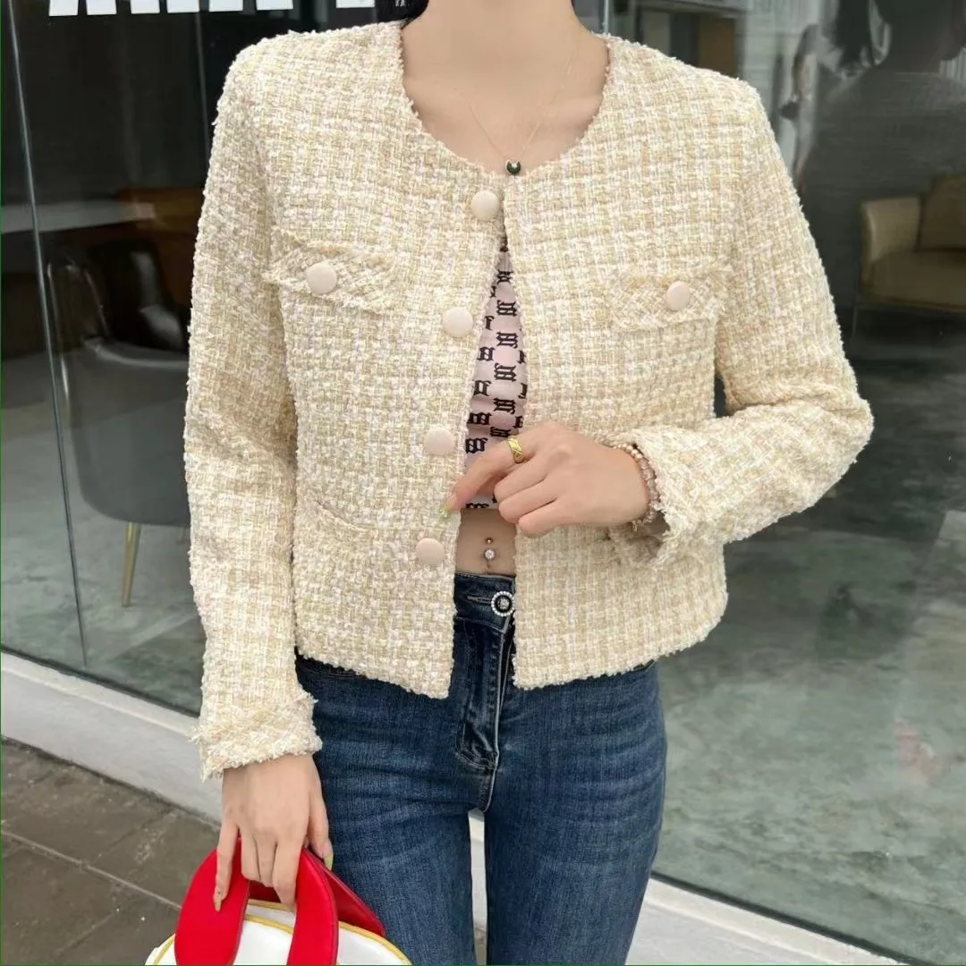 

Korean Runway Style Female Tweed Jacket Coat Women New Fashion Temperament Clothing Outerwear Coats