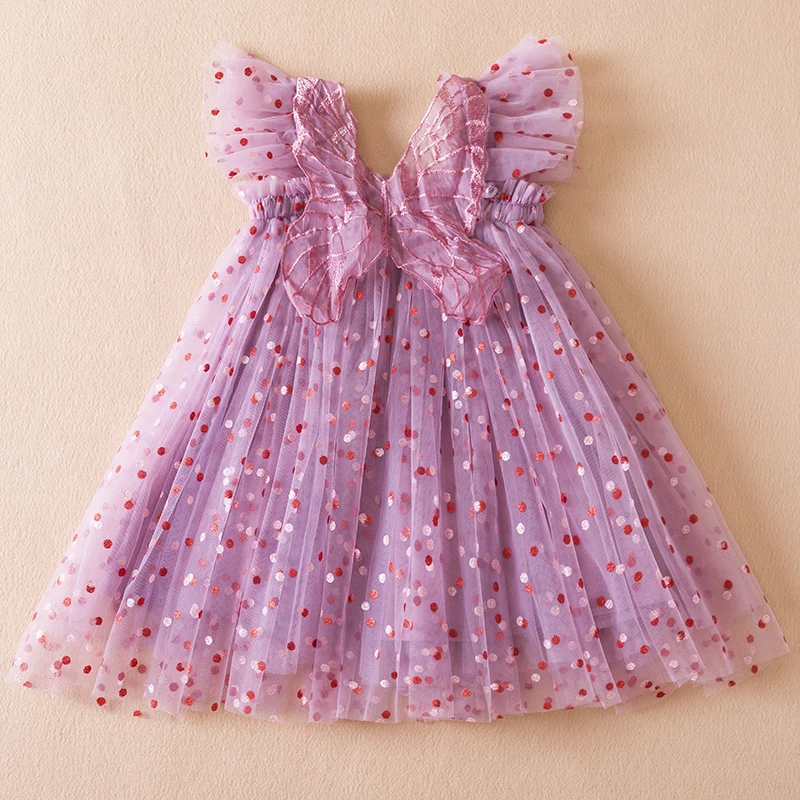 1-5Year Polka-dot Girls Princess Dress For Kids Summer Clothes With Butterfly Wings Birthday Party Gown Children Casual Clothes