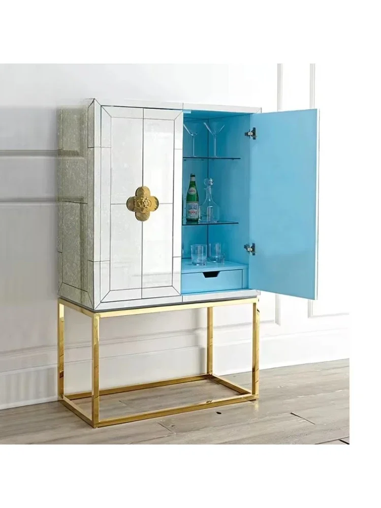 *S Jonathan Adler Classical Antique Mirrored Bar Cabinet Art Design Cocktail Cabinet Tall Sideboard Home Furniture