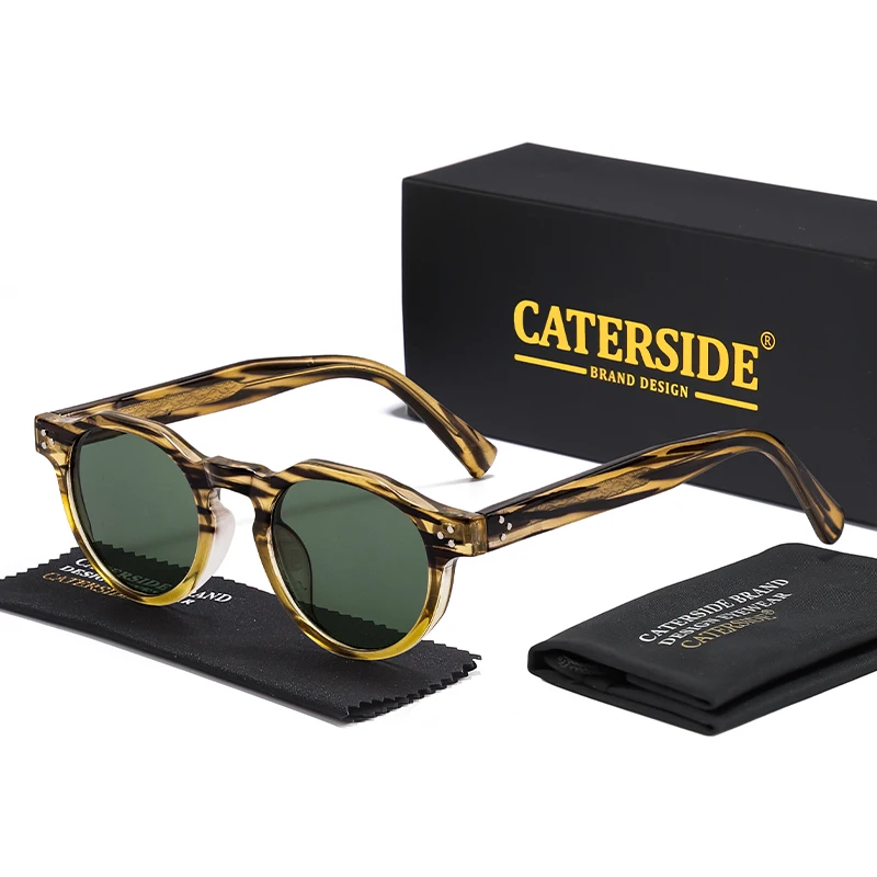 CATERSIDE Vintage Runde Herren-Sonnenbrille mit Bügelenden-Design, klassische Damen-Sonnenbrille für Outdoor, Party, Reisen, UV400