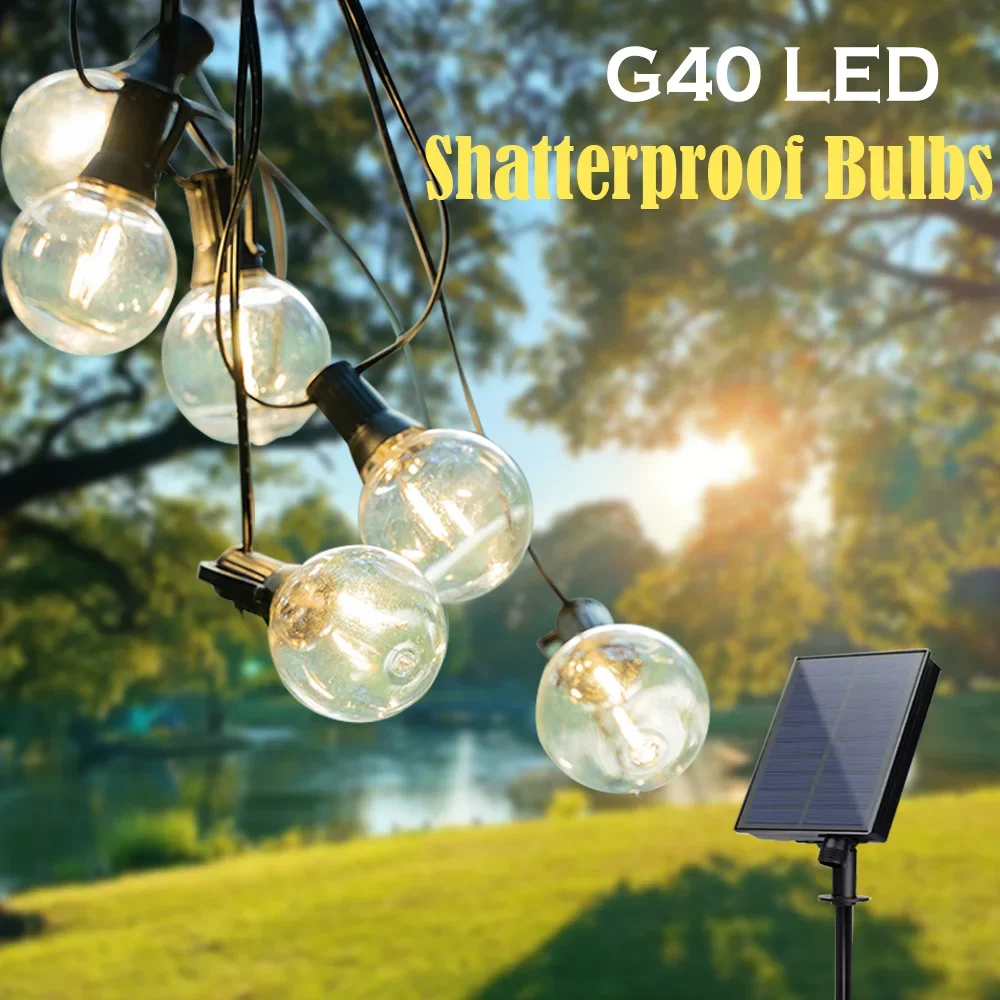 21M G40 LED Bulb Solar Power String Lights Fairy Outdoor Garland Lights Christmas Wedding Backyard Decoration Garden Patio
