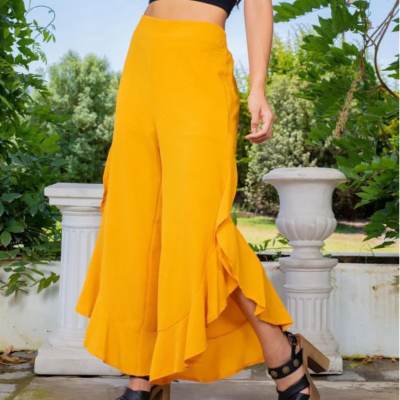 

2023 Spring Loose Flare Pants Solid Ruffles Trousers Fashion Women Streetwear Joggers Casual Pantalon Mujer New Clothes 26202