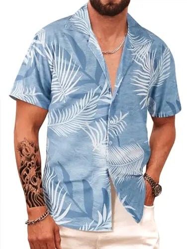 

New men's Hawaiian shirt loose fit beach shirt short sleeved tropical buckle shirt floral pattern light and breathable