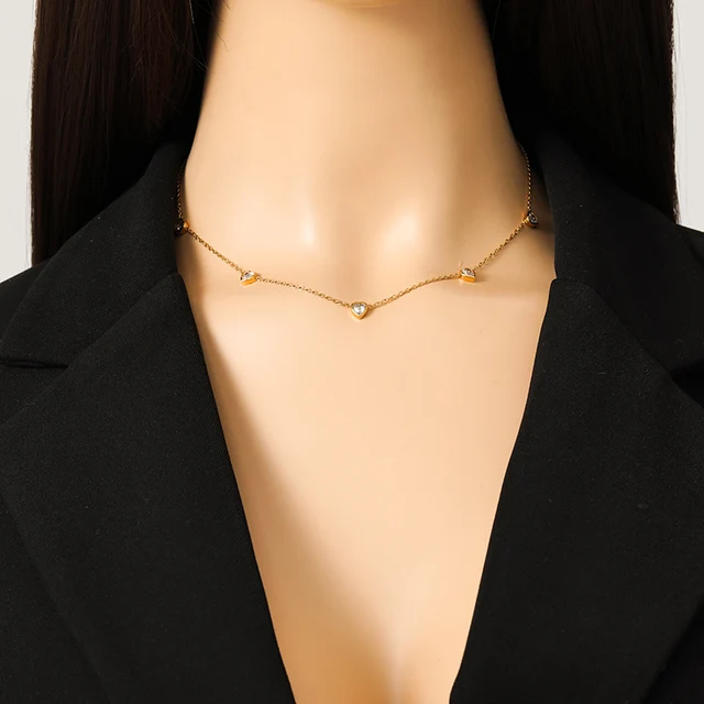GANEMLY 316L الفولاذ المقاوم للصدأ الساطع القلب الزركون قلادة سوار طقم من الحلقان للنساء موضة فاخرة مجموعة مجوهرات مقاومة للماء 4