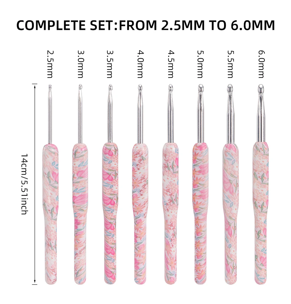 8 Size Crochet Hooks Set, MultiColor, 2(B)-6mm(J) Ergonomic Crochet Hooks with Case for Arthritic Hands, Crochet Lovers Gift