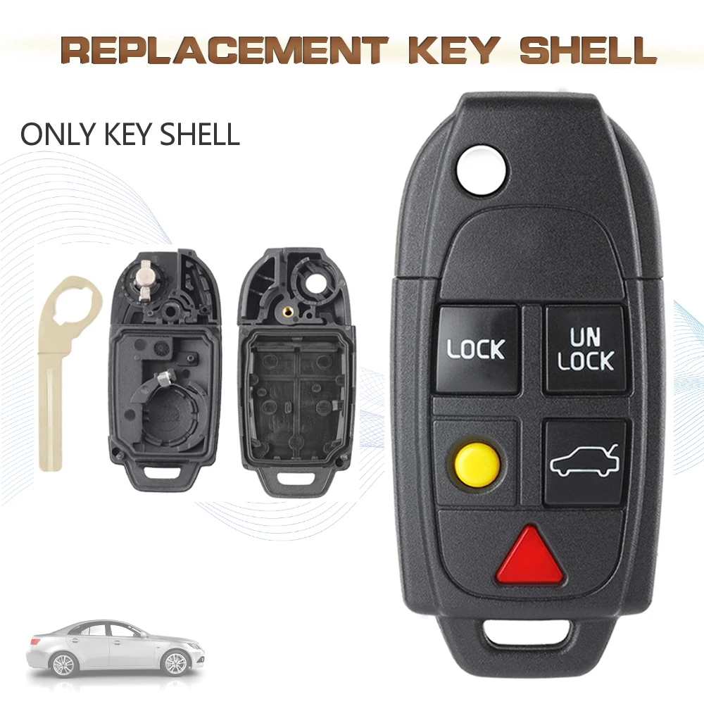 

Flip Remote Key Fob Shell Case Replacement 5 Buttons for Volvo S4 S60 S80 V70 XC70 XC90 C30 V50 2003 2004 2005 2006 2007-2014