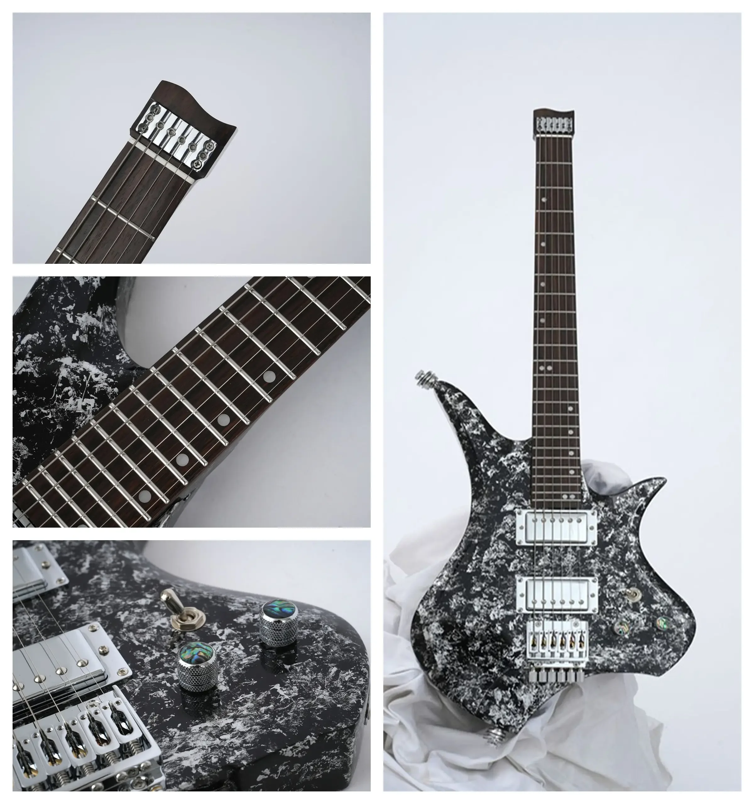 Dhatarattha Black Ice Headless Electric Guitar Modern Design without Headstock Advanced Players