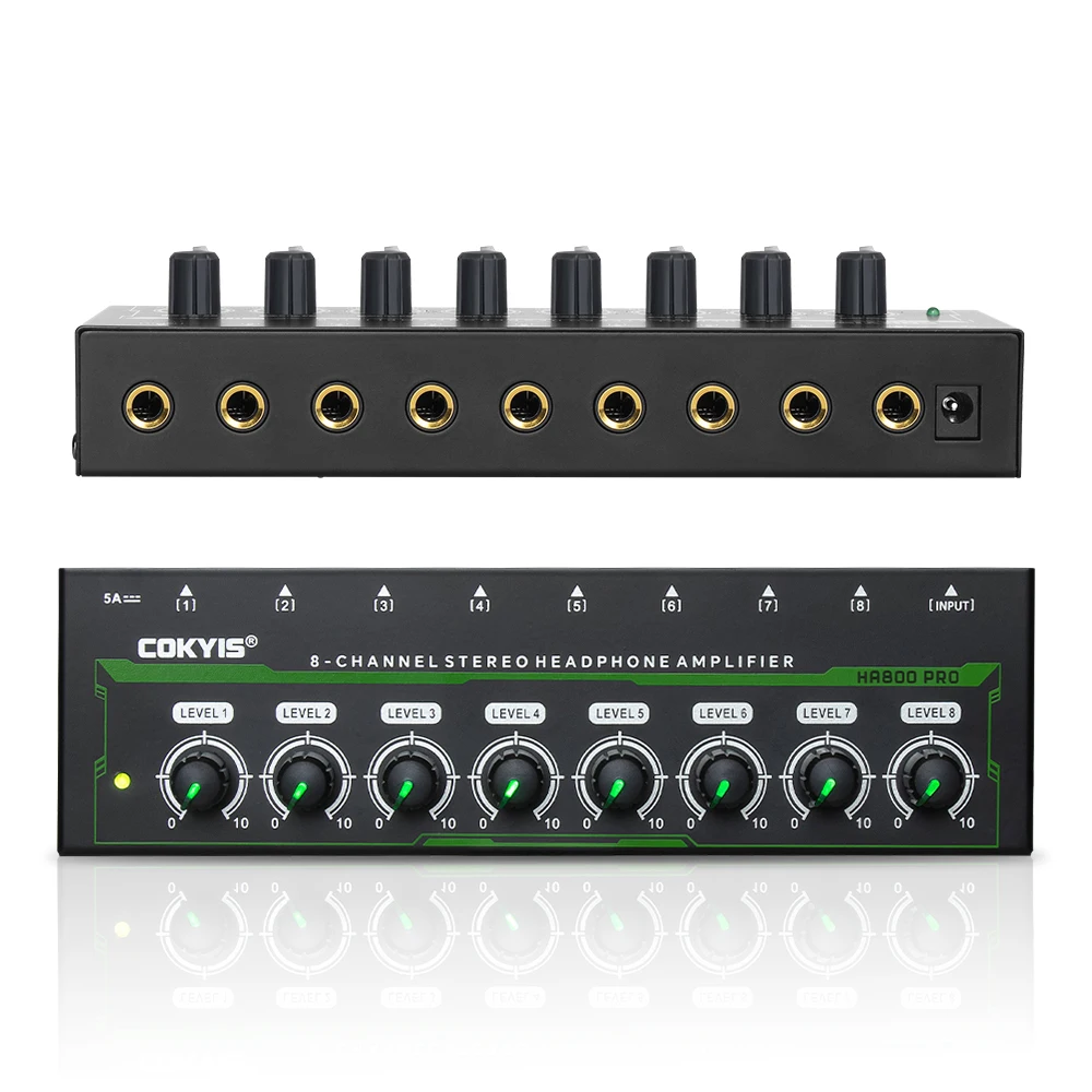 HA800 PRO 8 Channel Headset Amplifier Audio Stereo Audio Amplifier Power Adapter Music Mixer Recording EU/USplug headphone amplifier stereo amplifier