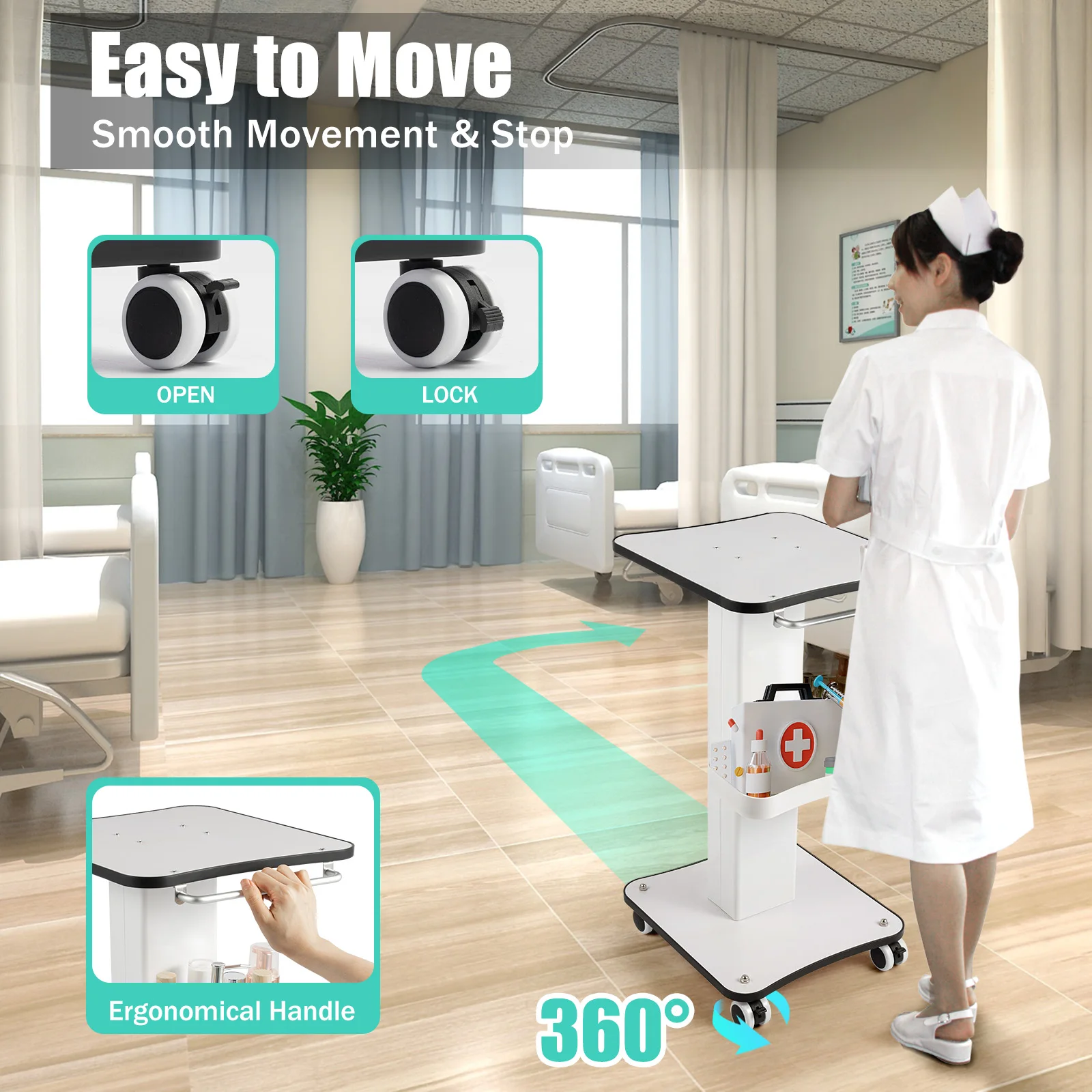 Description Picture 4 of itemBeauty Trolley Salon Rolling Cart Mobile Salon Spa Rolling Trolley Stand Cart with Wheel Beauty Trolley Instrument Tray White
