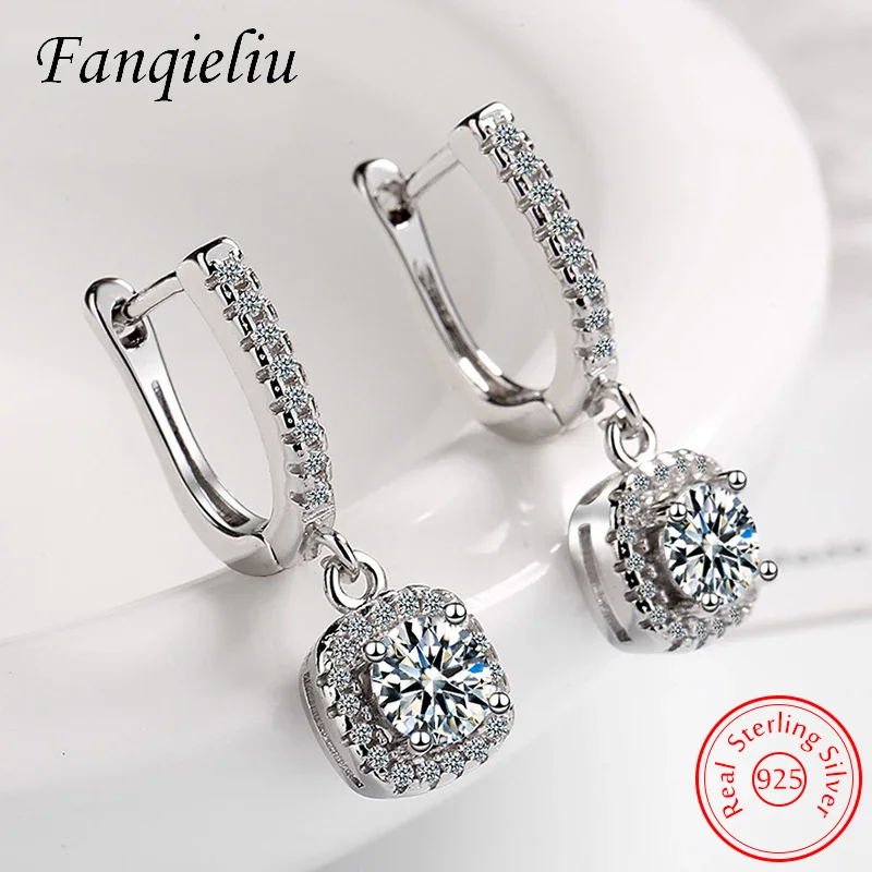 Drop Earrings Crystal Earrings Fanqieliu 925 Sterling Silver Women's Square Crystal Drop Earrings Jewelry FQL21228