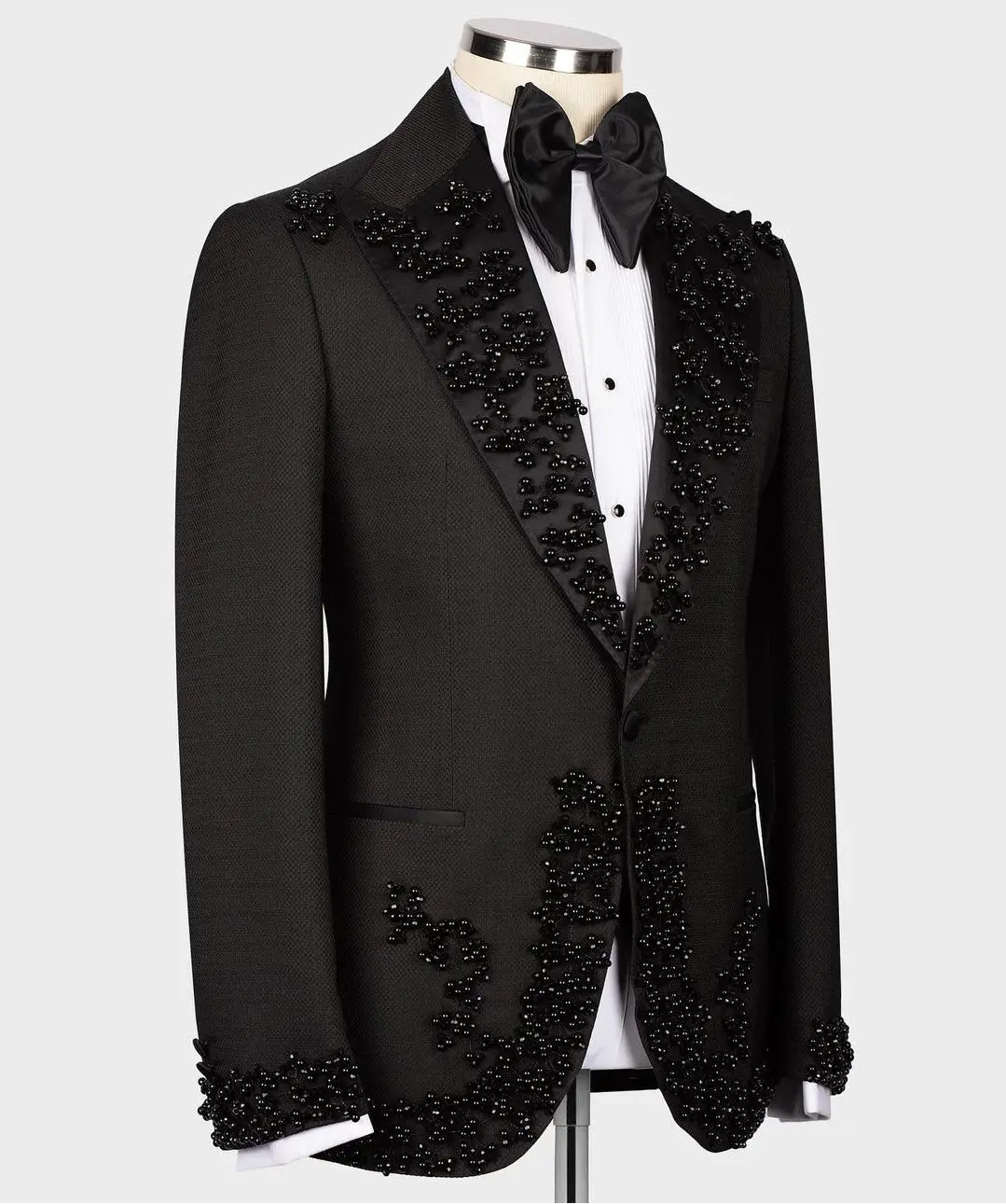 Party Beads Blazer Vest Men Suits Tuxedo Appliques One Button Peaked Lapel Formal Diamonds Beads Wedding Host Plus Size Tailored 3