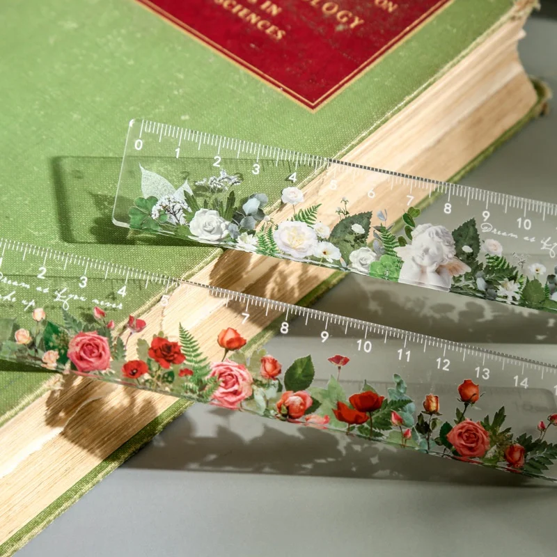 15CM 꽃무늬 자 학생 문구 용품 측정 도구 그림 용품 학생 측정 자 아크릴 자