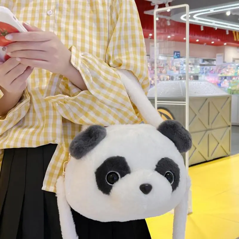 Cute Plush Panda Head Handbag Girl Student Crossbody Bag Casual Canvas Shoulder Bag Donna Bag Messenger Bag Bolsa Feminina Sac