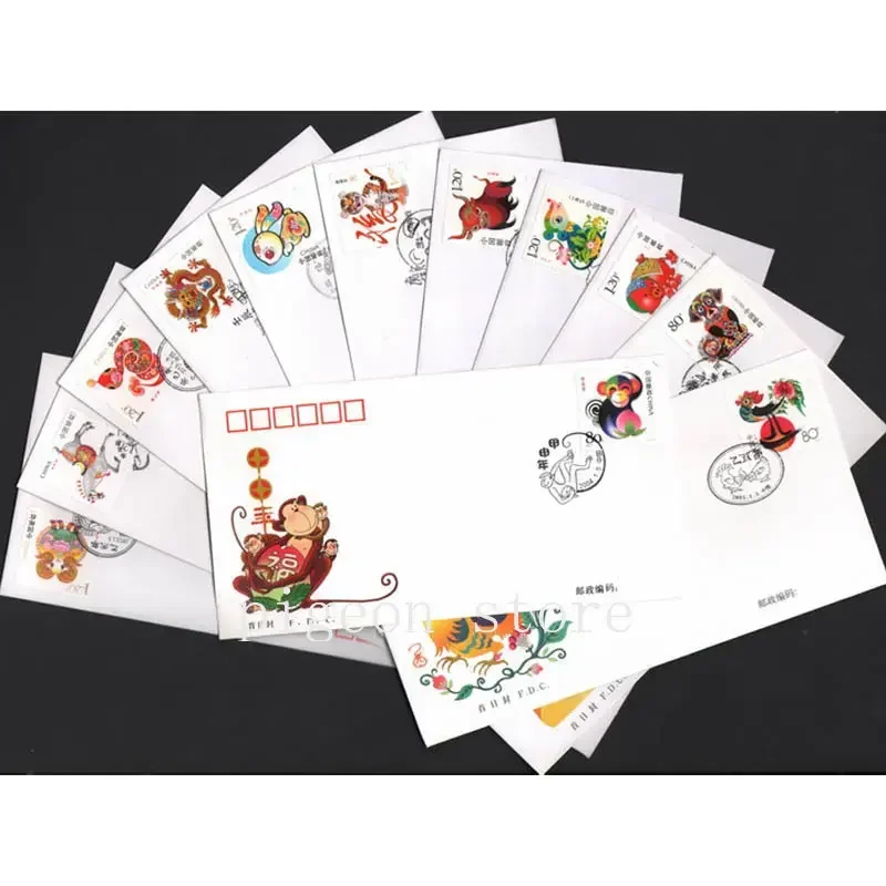Chinese Zodiac Stamps 12 PCs Animals Monkeys Chickens Pigs Rats Cows Tigers Rabbits Philately Postage Collection 2004-2015