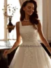 New Arrival Bride Gown Customized Square Neck Sleeveless Sequin Applique Sweep Train Soft Tulle A Line Corset Wedding Dress 3