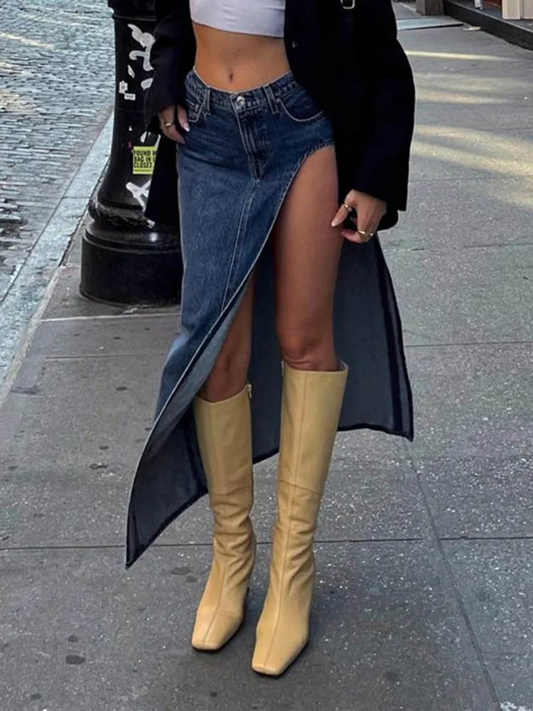 

Aarticat High Waist Slim Denim Woman Skirt Summer Street Fashion Sexy Casual Dress Sexy Slim Pocket Skirt 2023 Streetwear