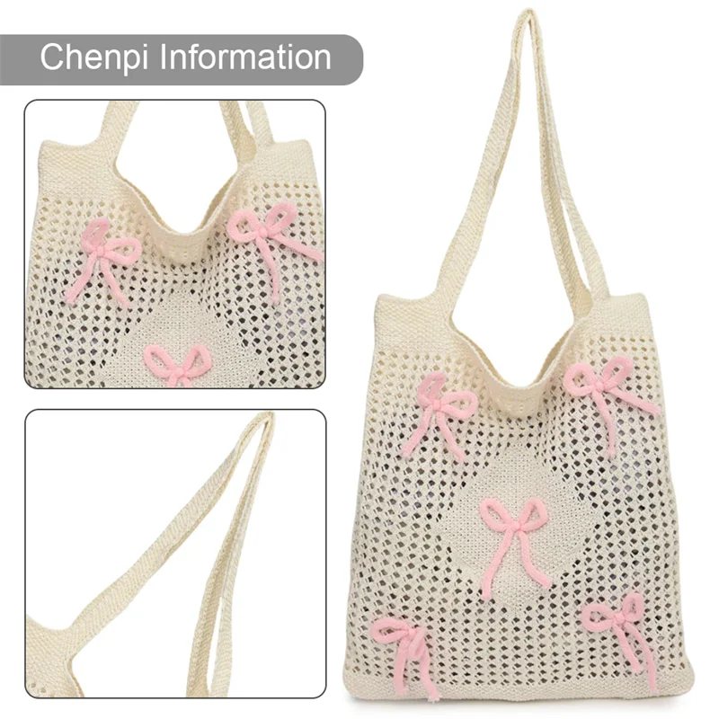 Large Capacity Crochet Beach Tote Bag Women Knitted Shoulder Bag Woven Hobo Bag Hollow Out Handbag for Party Vacation