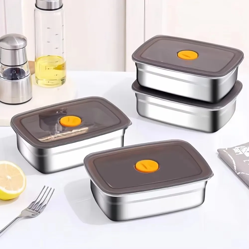 New Stainless Steel Camping Lunch Box Leak-proof Sealed Bento Box Large Capacity Refrigerator Freezer Storage Box Camp Supplies 1