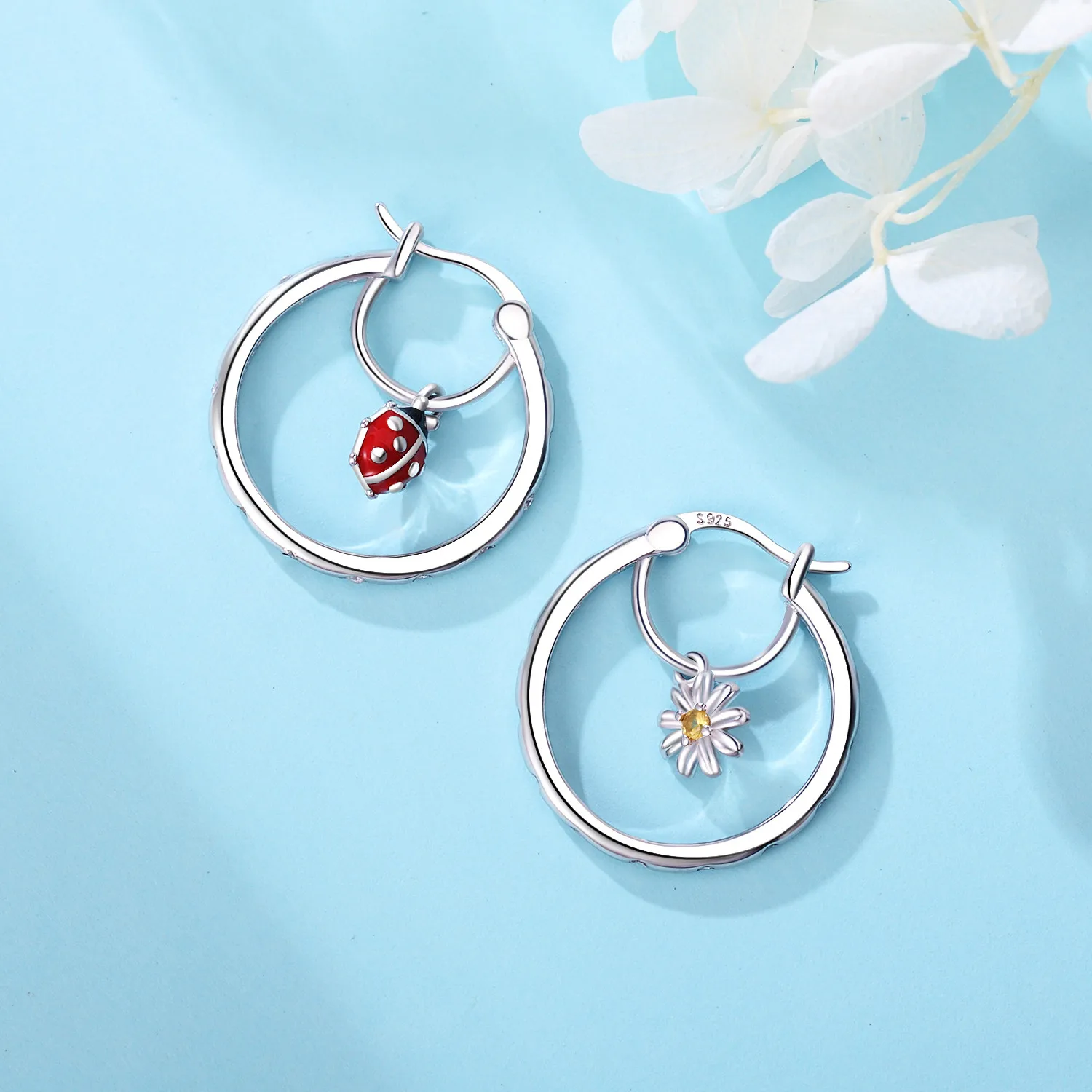 Original einfache Creolen aus 925er-Sterlingsilber mit Tiermotiv, niedlicher Panda auf Bambus, edler Schmuck, Geschenke für Frauen, Geburtstagsfeiern – Detail 21